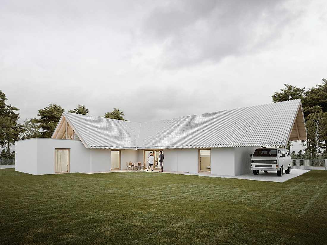 dom z przesuniętym dachem