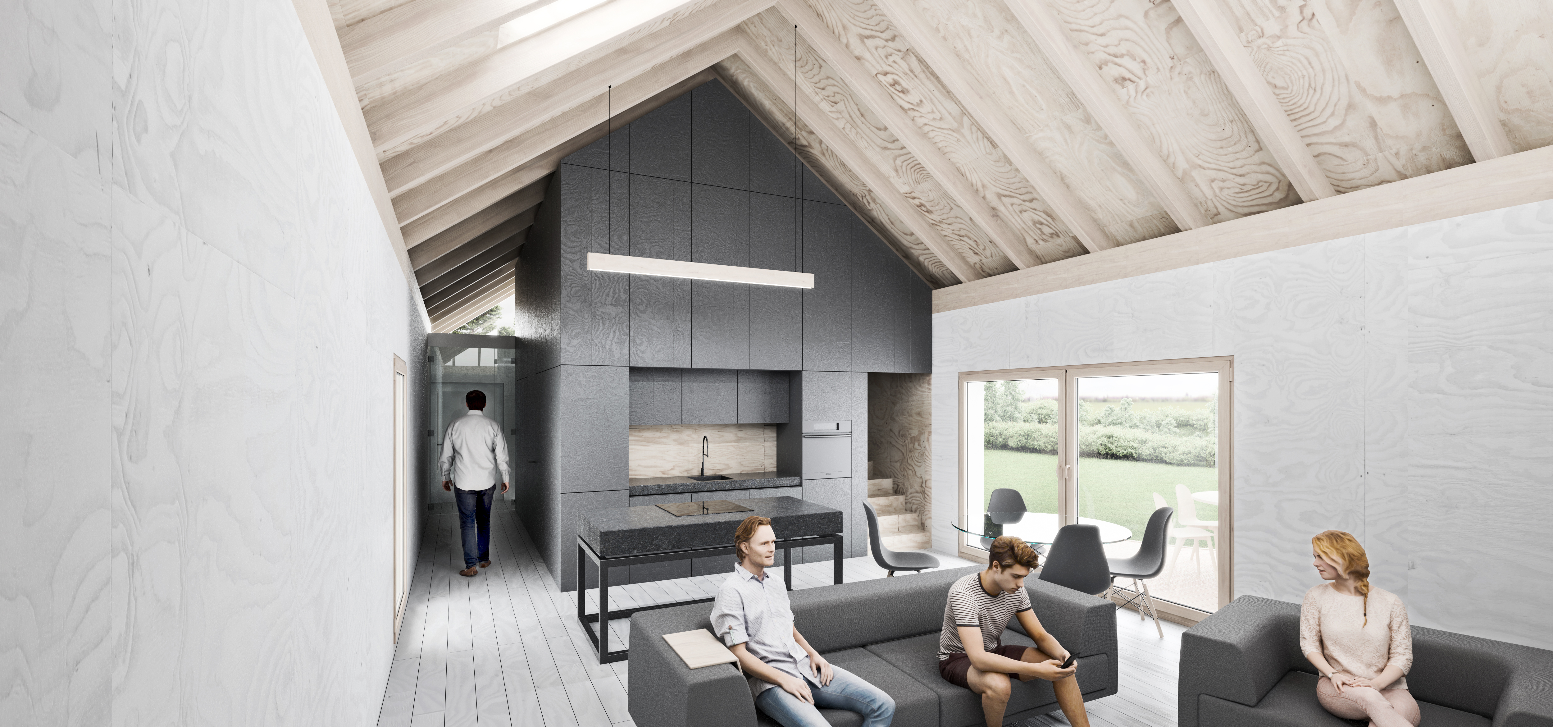 dom z przesuniętym dachem