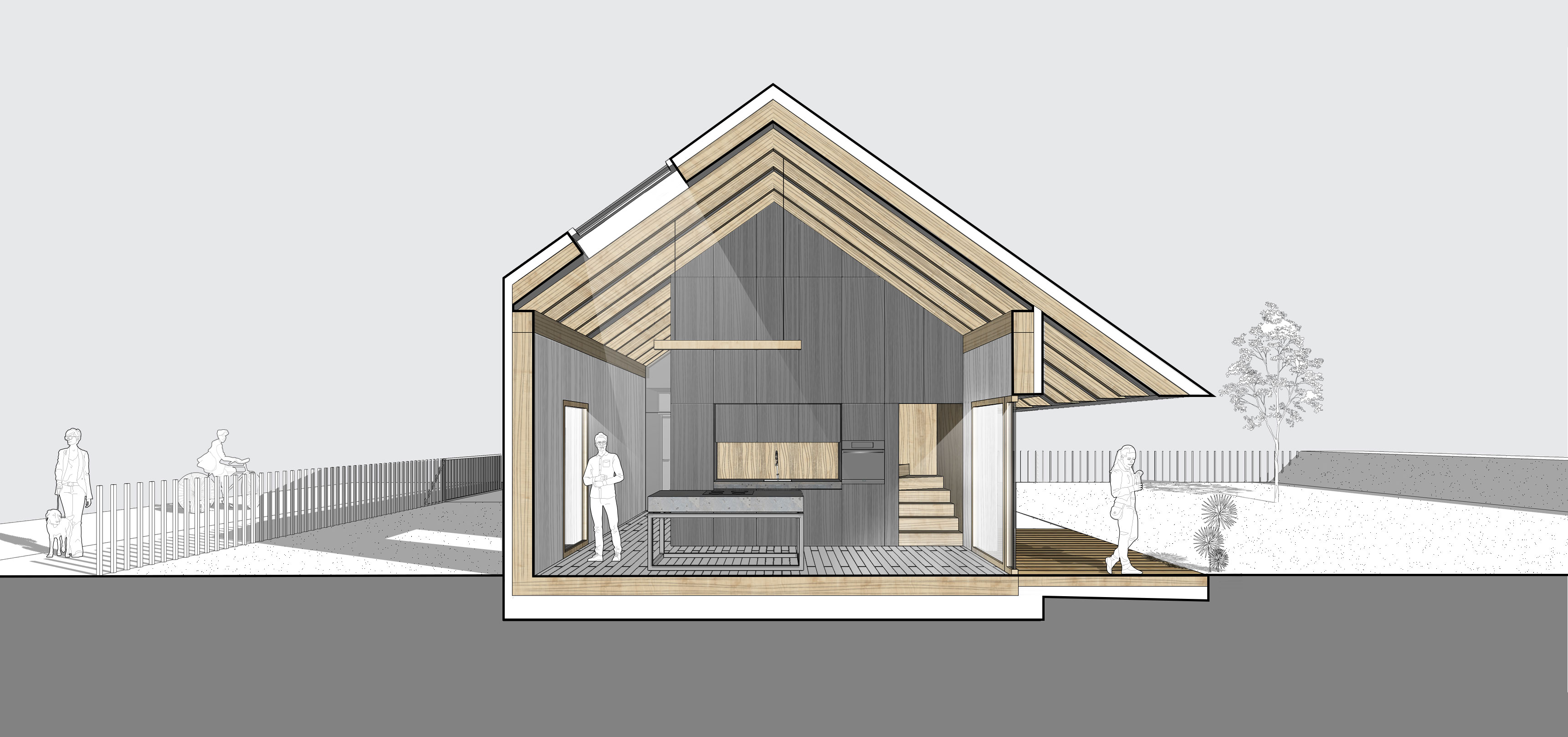 dom z przesuniętym dachem - przekrój