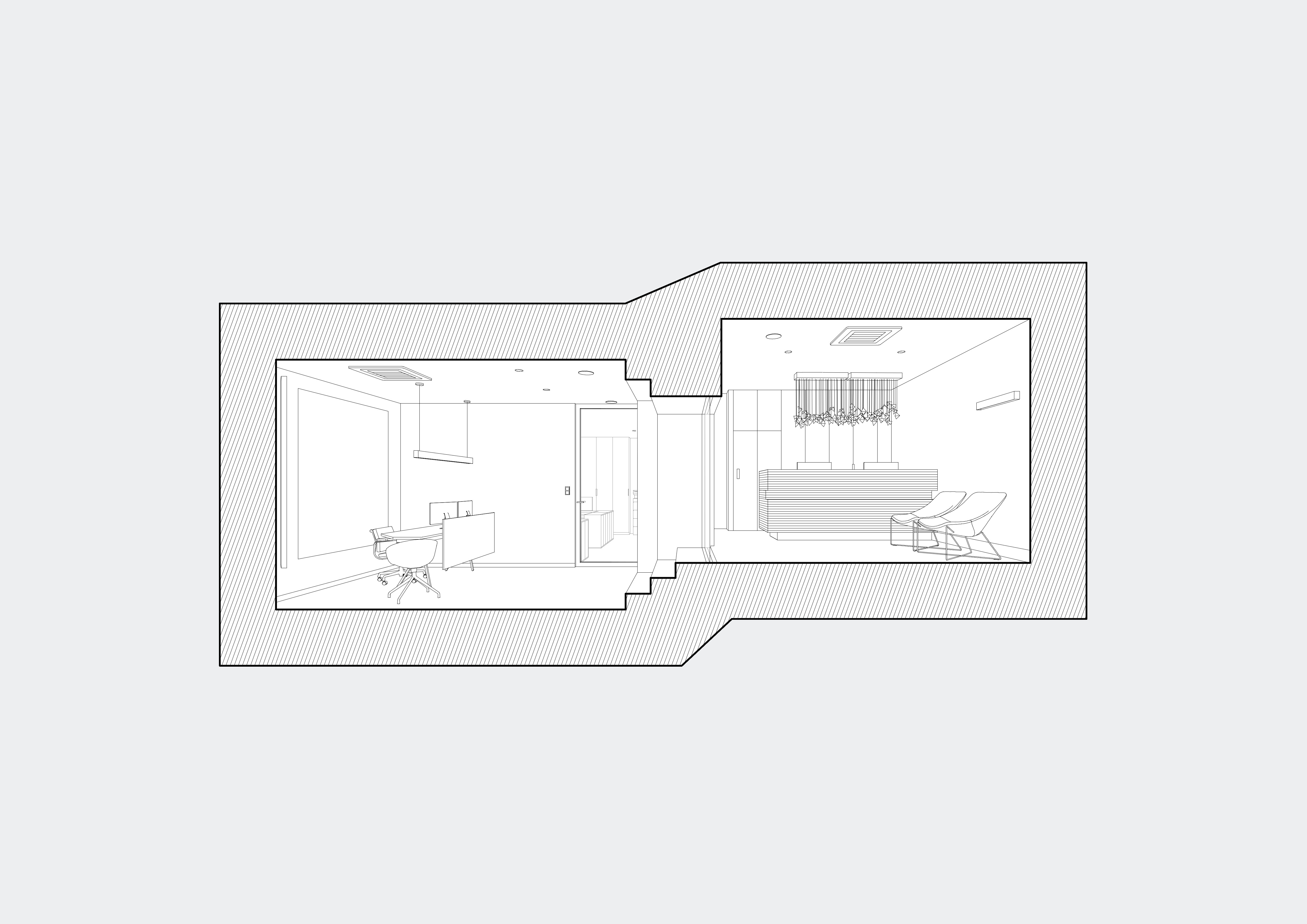 split level office - przekrój